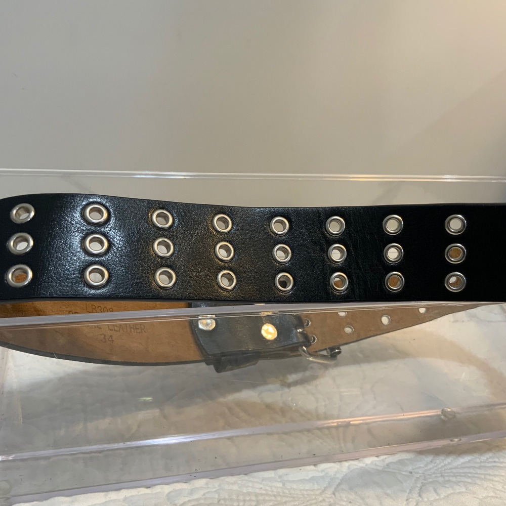 Stylish Black Genuine Leather Belt with Silver Buckle Grommet Unique - Picture 6 of 12